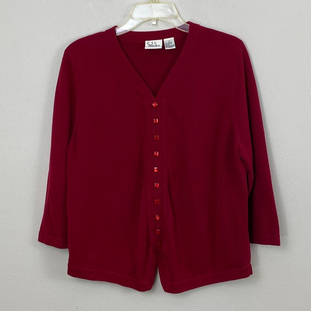 Vintage Christopher & Banks Red Jewel Button Cardigan